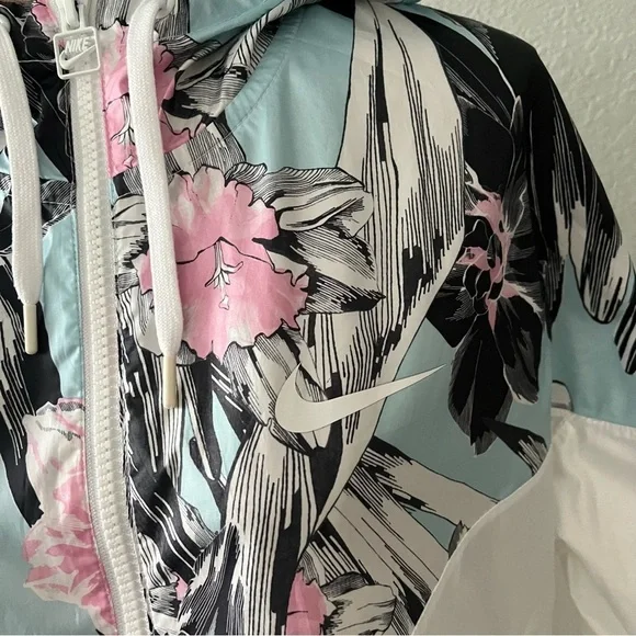 NIKE sz M HYPER FEMME White Cropped Windrunner Floral Print Windbreaker - Picture 14 of 15